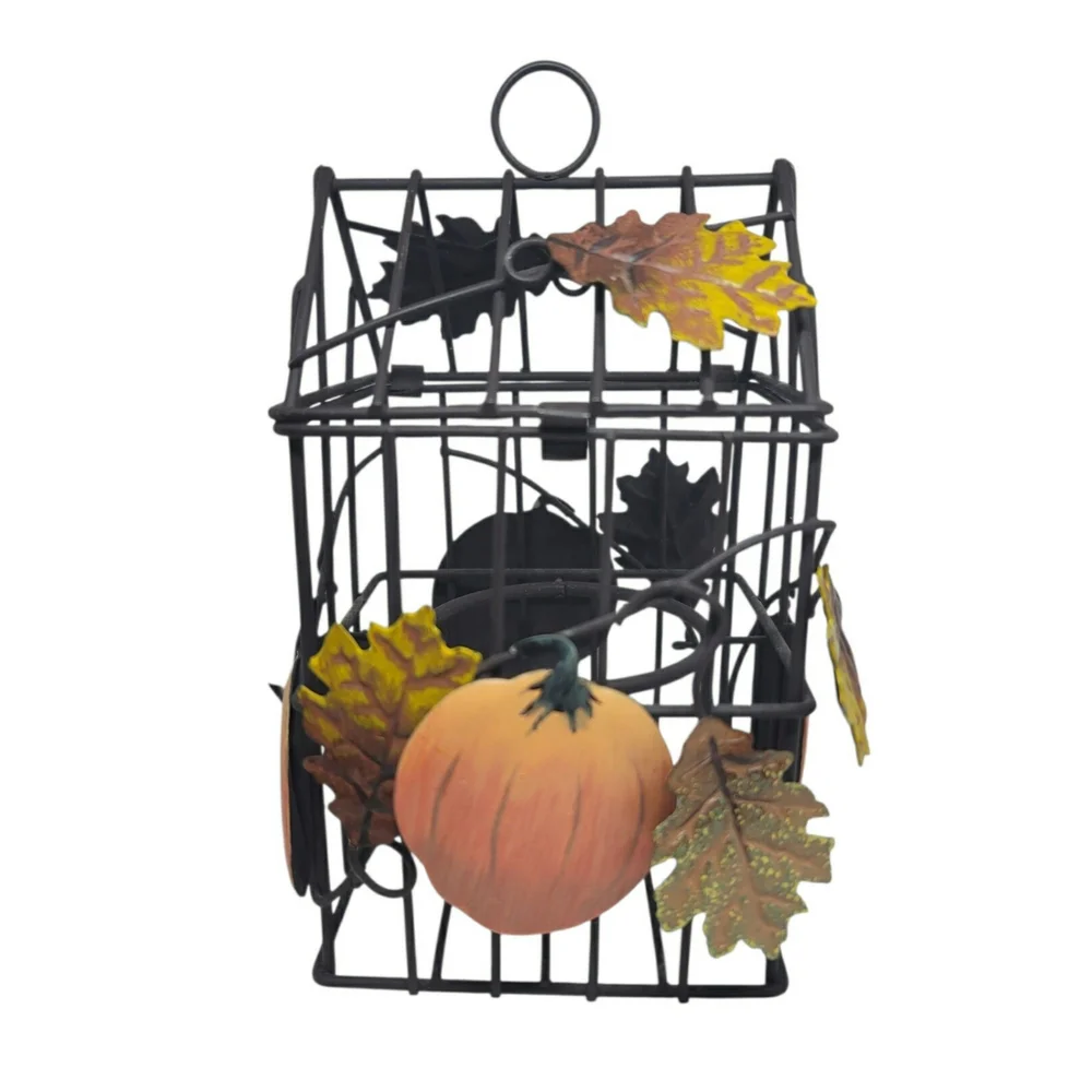 Metal Leaf and Pumpkin Candle Holder